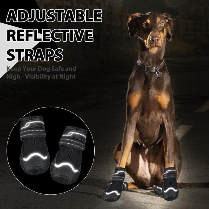 Чоботи для собак, 4 шт., неслизькі, захист лап, з світловідбиваючим ремінцем та липучкою, зимові чоботи для маленьких собак
