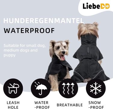 Водонепроникна куртка для собак, Regencape Hund, з отвором для шлейки, світловідбиваюча, для середніх та маленьких собак (Даксель), XXL, чорний
