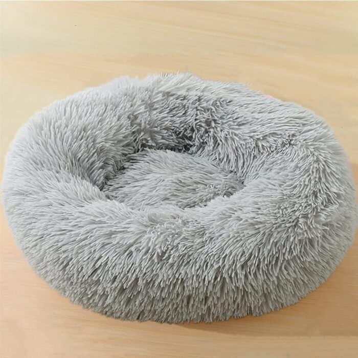 Кругле собаче ліжко для котів та собак – затишне ліжко-пончик, тепле та м'яке, водонепроникне подушка (60 см, світло-сірий)