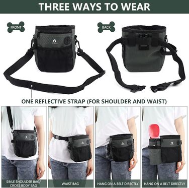 Сумка для корму для собак 2-в-1 з пляшкою води, знімний мішок для корму та диспенсер для пакетів для екскрементів (чорно-зелений)