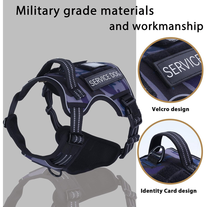 Шлейка для собак Funfox для великих собак, не тягне, тактична, міцна, регульована, дихаюча, камуфляж, фіолетовий, розмір L