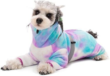 Теплий зимовий одяг для собак, регульований, флісовий комбінезон з кільцем D, для маленьких собак, колір Batik Blue, розмір S (XX-Large), колір краватки фіолетовий