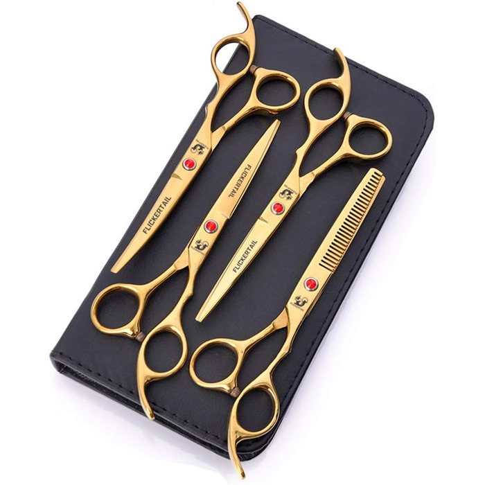 Набір професійних ножиць для грумінгу тварин 6.0 дюймів, нержавіюча сталь, випрямні та розріджуючі ножиці, для салону та дому, фіолетовий (золотий)