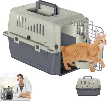 Котяча транспортна переноска YRHome 50x34x32 см для авіаперевезень, з вентиляцією, замком, ручкою, мискою та піддоном до 5 кг
