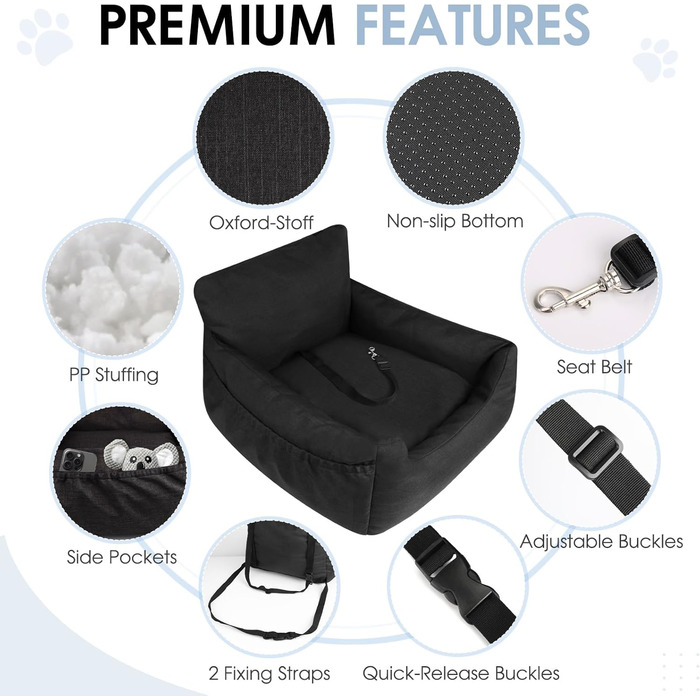 Автомобільний лежак для собак у багажник - зручний кошик для собак, чорний, 54x52x35 см