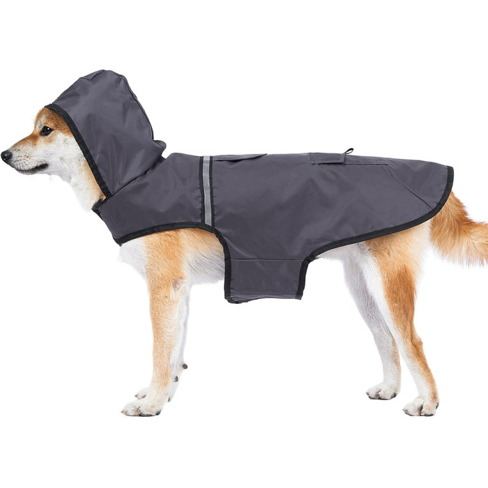 Водонепроникна куртка для собак KoKoBin з капюшоном, світловідбиваюча, легка та дихаюча (L, сірий)