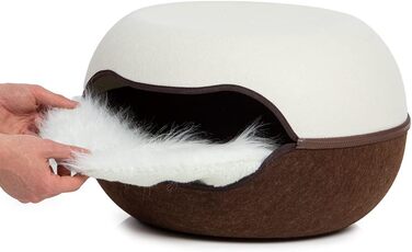 Котяче гніздо CanadianCat 2.0, лежак-ніша для котів, фетр, кремово-коричневий, 52x46x31 см