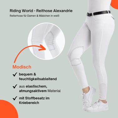 Верхні штани для їзди верхи Riding World Alexandrie для жінок та дітей | Еластичні штани для верхової їзди з накладкою на колінах | з кишенями спереду | Легінси для верхової їзди в шести кольорах | Екіпірування для верхової їзди розмір 104-176 та 32-44 | 