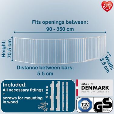 BabyDan Flex XXL, захисне ворота для каміну та сходів, 90-350 см, чорний колір, виробництво Данія