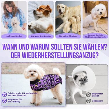 Комбінезон для собак після операції, м'який, дихаючий, захист від лизання, комбінезон з блискавкою, альтернатива електронного нашийника, для собак після кастрації (леопардовий принт, фіолетовий, розмір S)