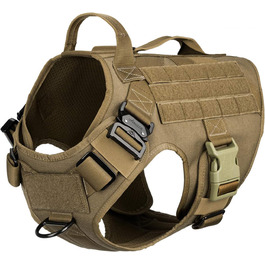 Тактична шлея для собак ICEFANG XL з 2 ручками, MOLLE, антипотяг, для нашивки, койот коричневий