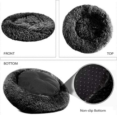 М'яке ліжко для собак та котів PETCUTE, кругле, чорне, розмір M, миється