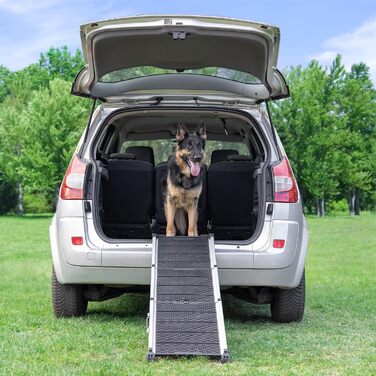 Рампа для собак у машину, складна, стабільна, до 90 кг, телескопічна, алюмінієва, для великих собак, з відбивачами, сірого кольору Shadow Gray