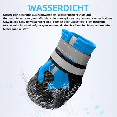 Взуття для собак, 4 шт. Водонепроникні чоботи для собак з антиковзкою підошвою та світловідбиваючим кріпленням, для маленьких, середніх та великих собак (XXL, Синій)