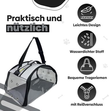 Транспортна сумка для собак та котів EVE Textile | Сумка-переноска для тварин | Дихаюча та прозора сумка | 47x30x30 см (Світло-сіра)