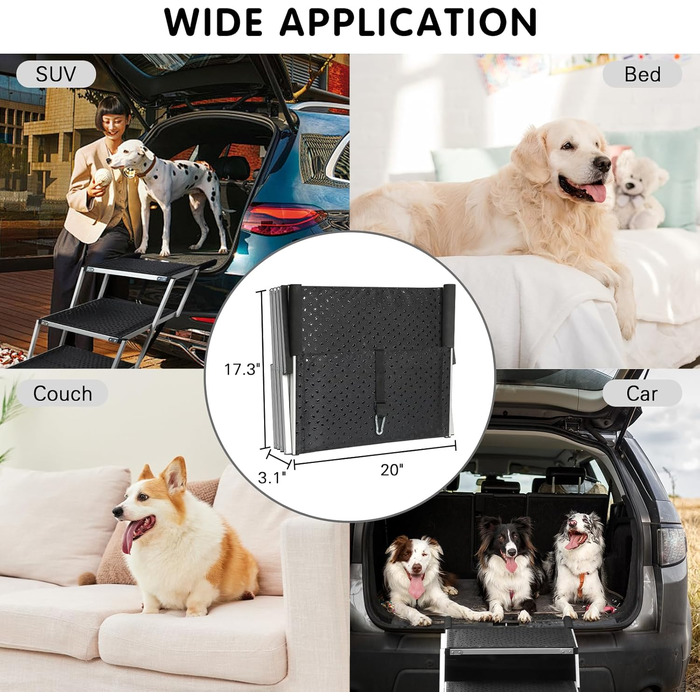 Рампа для собак у машину DGSL, широка, складна, з антиковзким покриттям, для великих собак, для SUV, ліжок, вантажівок, до 113 кг, чорна, 20 дюймів, 4 сходинки