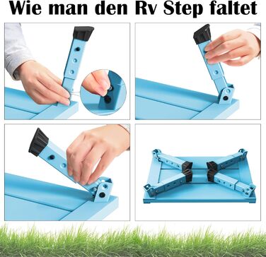 Алюмінієва розкладна сходинка-підставка, 300 кг, 3 сходинки, регульована висота, широка антиковзна поверхня, для автодому, саду та сходинок для собак, легка та складна (Блакитна)