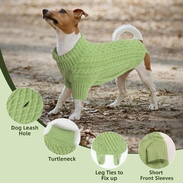 Пуловер для собак на Різдво - теплий собачий светр, маленькі породи, водолазка з отвором для повідка, різдвяний пуловер для чихуахуа, рейнхаунд, котів (S) S(Обхват грудей 40см, довжина спини 28см) (3XL(Обхват грудей 80см, довжина спини 60см), Трава, Зелен