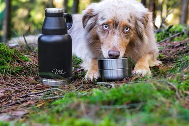 Водяна пляшка для собак Milu 950 мл з мискою для корму - ізольована сталева пляшка для собак, чорна