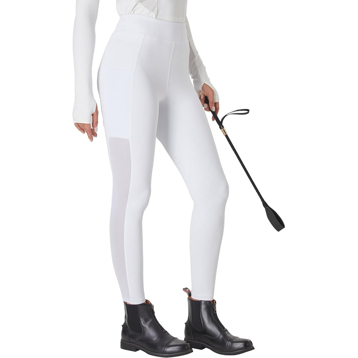 Легінси для верхової їзди для дівчаток FitT4 з силіконовими накладками, дихаючі та еластичні, для верхової школи та їзди на велосипеді (білий, S)