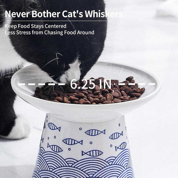 Набори мисок для котів OMAYKEY, 2 шт., кераміка, широкі, підняті, для корму та води, блакитні