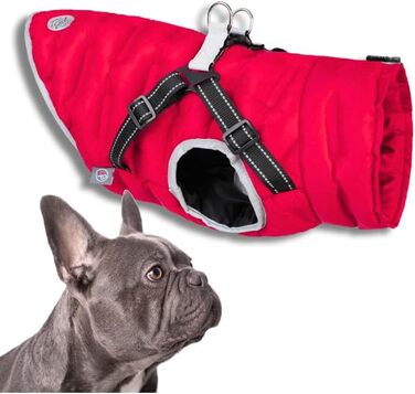 Водонепроникна тепла куртка для собак 2-в-1 з інтегрованою шлейкою - Зимова куртка для собак з відбиваючими елементами, вітронепроникна та легка, ідеальна для осені та зими, червона, розмір L