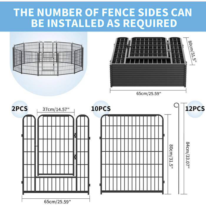 Забіг для цуценят Kuro Sagol 80 см - вольєр з автоматичним замком для собак, котів, кроликів. Ідеально для саду та ігрової зони на вулиці. 12 елементів