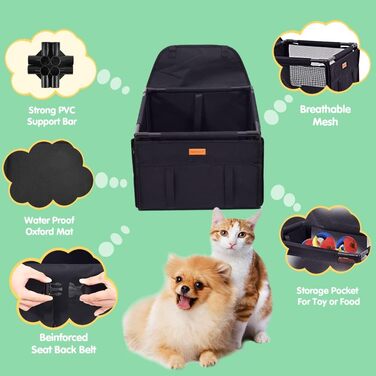 Автокрісло для собак: міцне, водонепроникне, для малих та середніх порід, чорне, з рамою