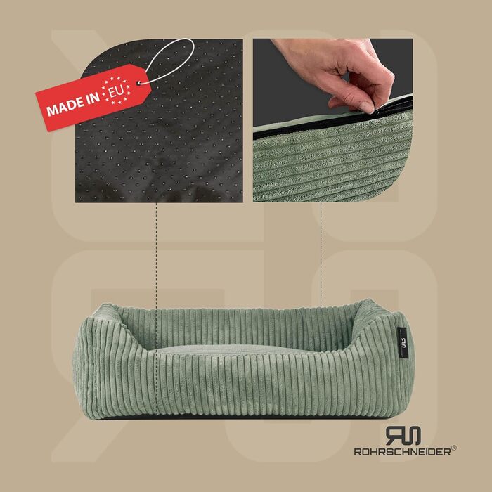 Крісло-лежанка для собак Rohrschneider | Миється | для маленьких та середніх собак | з подушкою Cord | 2 розміри (55x42 см/70x50 см) | з пакетиками для прогулянок (Сальвія 55 см, широка Cordstoff)