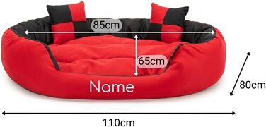 Ліжко для собак Lionto 4-в-1 з двостороннім подушкою, 85x70 см, з міцного оксфорду, з глибоким входом, водовідштовхувальне, з декоративною подушкою, для собак та котів усіх розмірів (червоний/чорний, L 110 x B 80 x H 23 см)