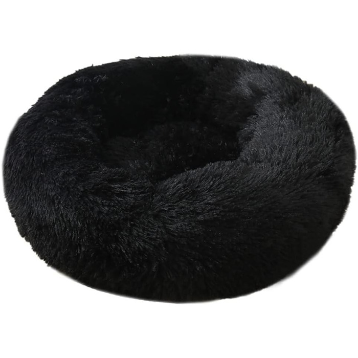 М'яке кругле ліжко для собак та котів Lukery з плюшу, зручне доунат-ліжко, м'яке плюшеве ліжко для маленьких, середніх та великих тварин (40см, чорний)