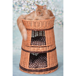 Багатоярусна котяча кімната з трьох поверхів, корзина для кота з плетеної лози, котячий будиночок з подушкою, котячий турнік