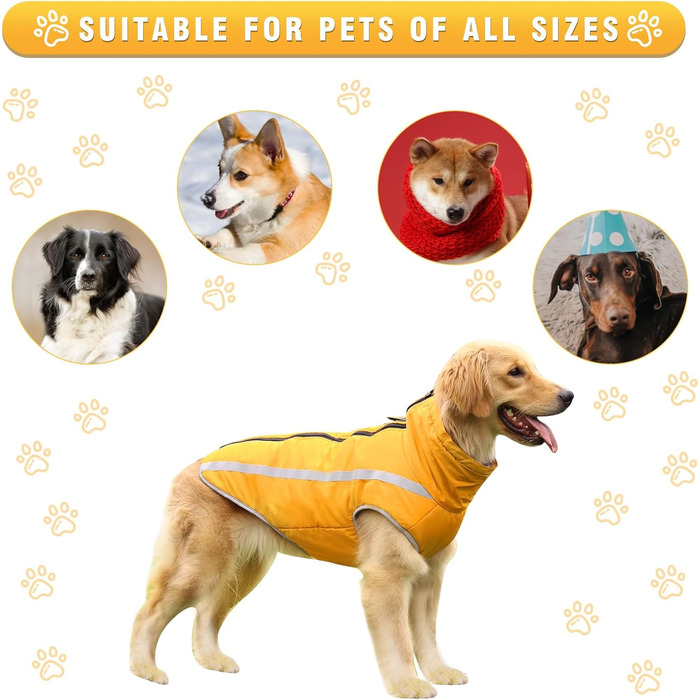 Зимова куртка для собак, тепла водонепроникна куртка для середніх та великих собак, флісова підкладка, світловідбиваючі елементи, для Лабрадора, Бульдога, Самоеда (5XL/60см, Жовтий)