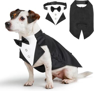 Елегантний костюм для собак Illumifun з краваткою та банданою, комплект для святкування, смокінг, жилет, сорочка, костюм для домашніх тварин знімний комірець (M)