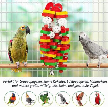 Іграшка для папуг Vogel Papagei, дерев'яні блоки для гри, для сірих африканських, ара, какаду та амазонських папуг (червона)