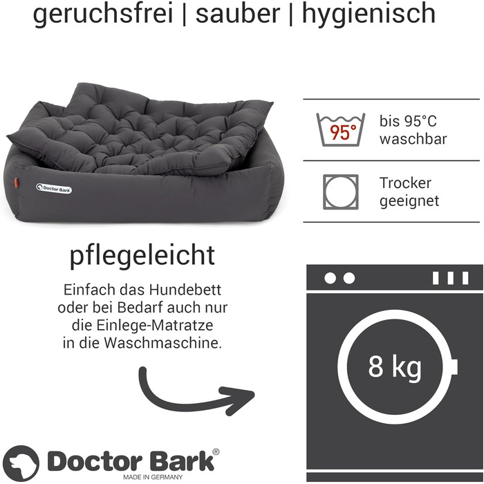 Ортопедичне ліжко для собак Doctor Bark - великі породи, XL (100x90 см), сірий колір, миється до 95°C, гігієнічне