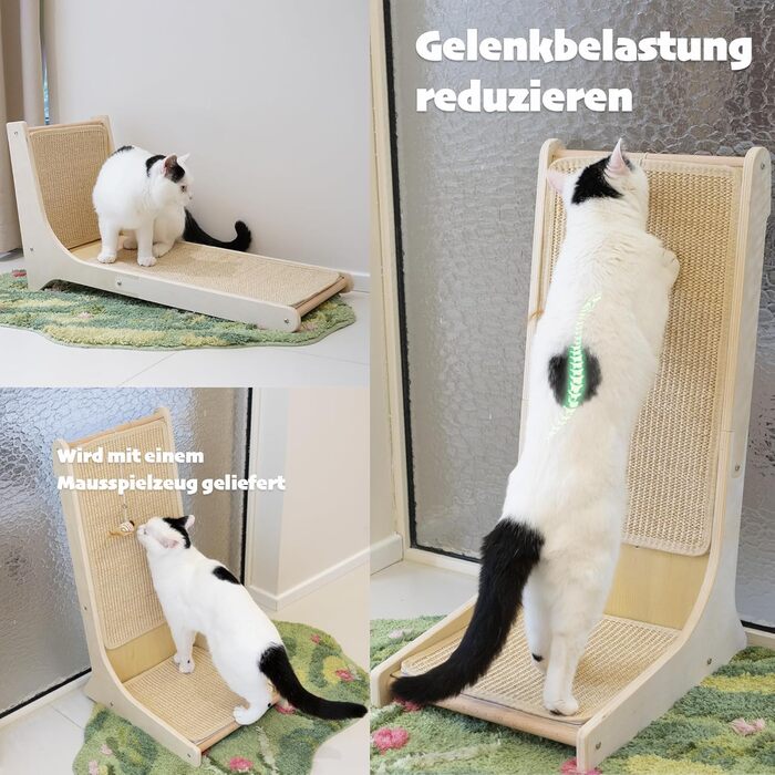 PETKARAY Котяче дряпальний борд з сизалю, 66 см, L-подібний, 105° вертикальна поверхня для дряпання, з іграшками, для стіни та кута