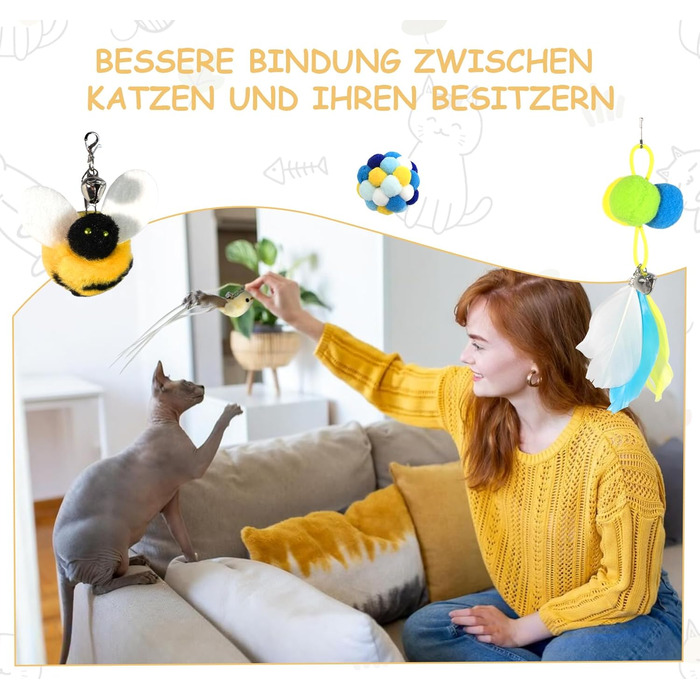 Інтерактивна іграшка для котів Hengsong: 2 шт. з дзвоном, пір'ям, м'ячиком. Розвиваюча іграшка для котів, кольорова, сучасна