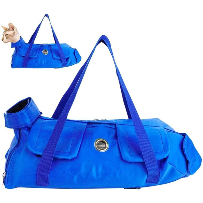 Транспортувальна сумка для собак та котів, дихаюча, з регулюванням, анти-подряпини та захист від укусів, для маленьких та середніх порід, блакитна