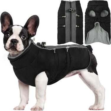 Водонепроникний теплий зимовий одяг для собак - куртка з отвором для шлейки, для малих, середніх та великих собак, чорного кольору, розмір L