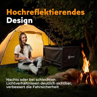 Складаний візок Bollerwagen 120L, до 120 кг з дощеміцким покриттям, тримачем для напоїв, світловідбиваючими смугами. Ідеальний для собак, покупок, кемпінгу, пляжу, транспортування та відпочинку на природі.