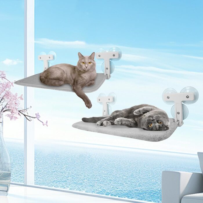 Кішка ліжко на вікно, 2 шт. - зручна гамак для котів на вікно 52x30 см з 6 присосками, розкладне ліжко для великих котів до 30 кг