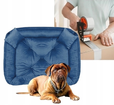 Велюрова лежанка для собак Royal Dog, прямокутна, синя, розмір L