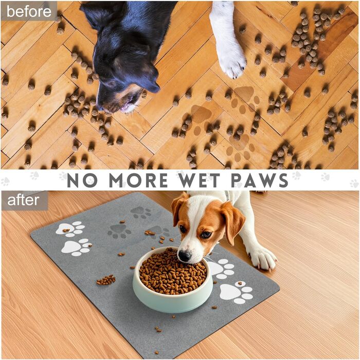 Килимок під миски для котів та собак SUKUTU, 40x60 см, сірий (нековзний, швидковисихаючий)