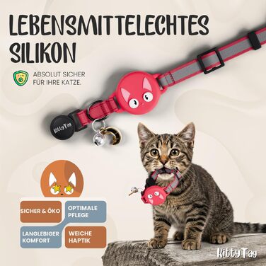 Нашийник для кота KittyTag з аксесуарами, сумісний з Apple Airtag, світловідбиваючий та світловий, GPS, з захистом від задушення, регульований (червоний)