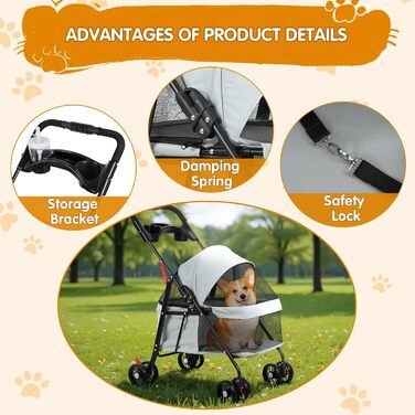 Дитяча коляска для тварин з 4 колесами, сіра: легка, складна, до 7,5 кг