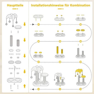 Інтерактивне котяче іграшкове комбо 6-в-1: дерев'яні меблі, кулі, пір'я, м'яч-трекер, котячий когтеточки з сизалю та джуту. Підходить для маленьких та середніх котів. Зелений колір.