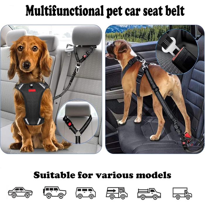 Нашийник для собак у багажник авто, фіксатор для транспортування, з амортизатором та карабіном, чорний, для всіх порід