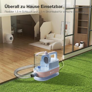 Набір для догляду за тваринами 7-в-1: Шерстьомашина, пилосос для шерсті та фен для собак та котів. Потужність 11000Pa, об'єм контейнера 2.5L, 3 режими потужності та температури. Тиха робота. Колір: блакитний.