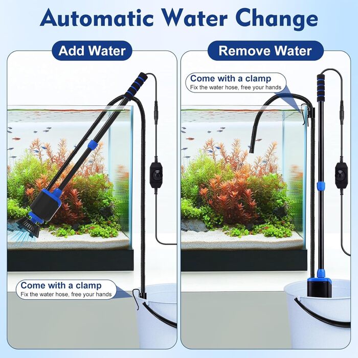 Електричний акваріумний сифон AQQA 6-в-1: для заміни води, миття піску, фільтрації та циркуляції води